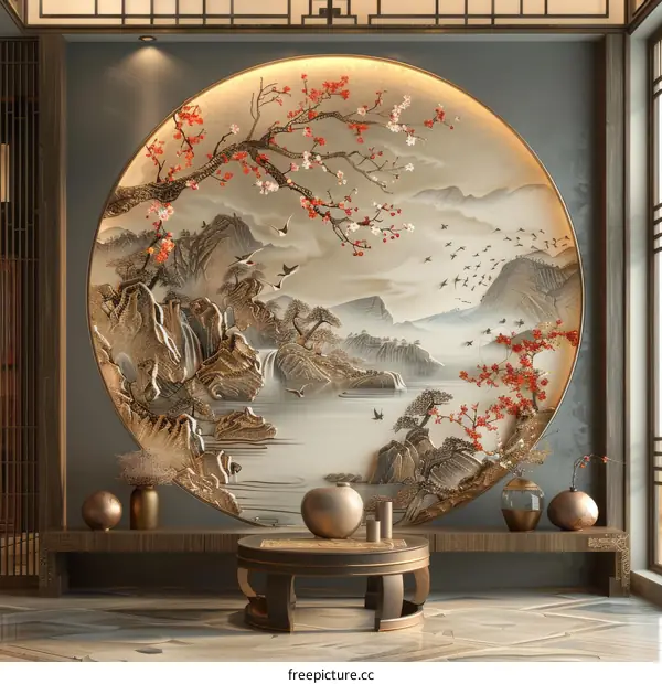 Elegant Chinese Style Round Wall Mural