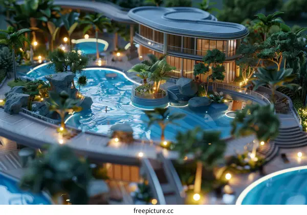 Tropical Modern Villa with Swimming Pool and Palm Trees