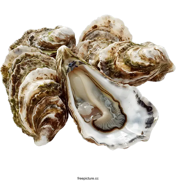 [Transparent Background PNG]Fresh opened oysters on a white background