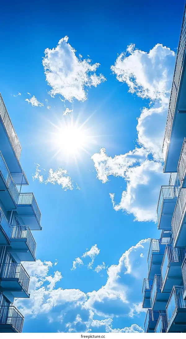 Bright Sunny Sky Between Modern Buildings