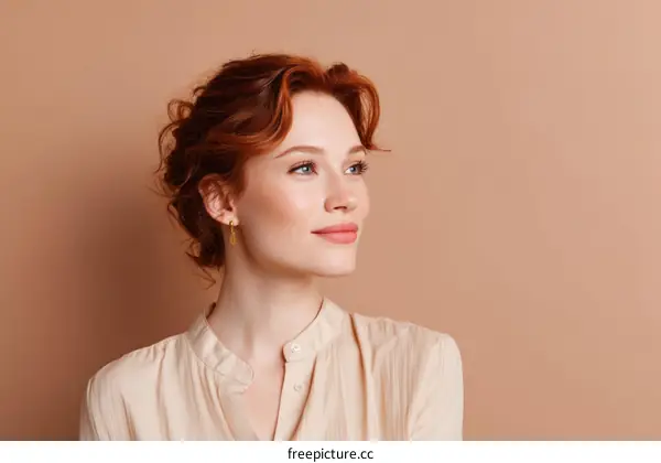 Beautiful Woman with Red Hair in Profile View