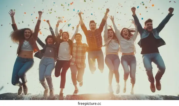 People jumping in the air while celebrating