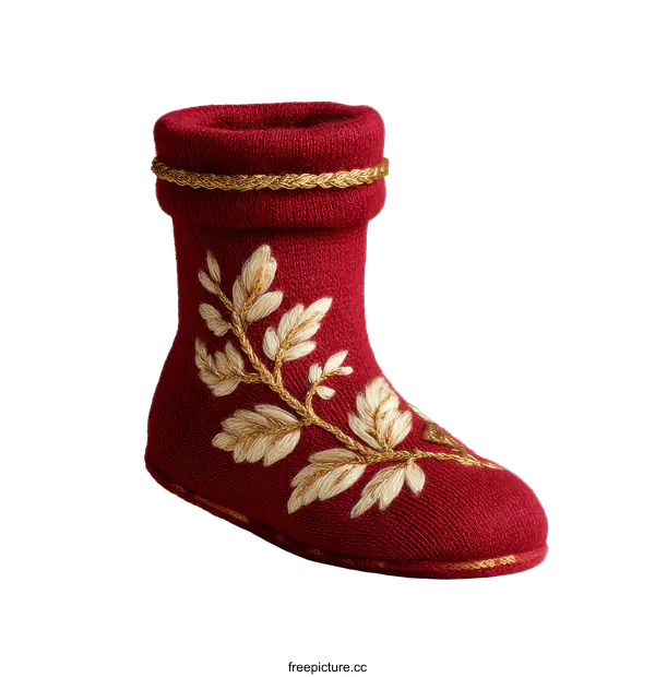 [Transparent Background PNG]Ornate Red Embroidered Christmas Stocking