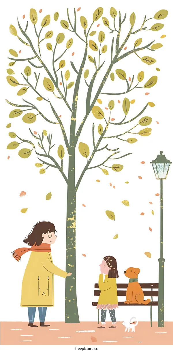 Autumn Park Illustration with Two People