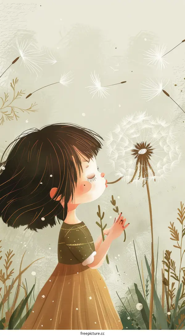 Little girl blowing dandelion