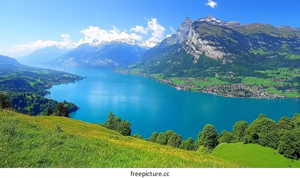 Swiss Lake Scenery with Majestic Mountains