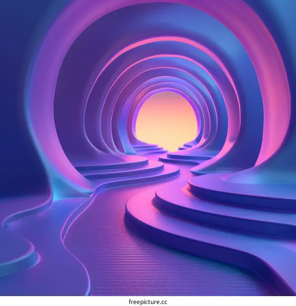 Purple and blue 3D rendered tunnel