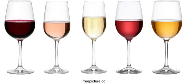 [Transparent Background PNG]Variety of Wine Glasses with Different Wines