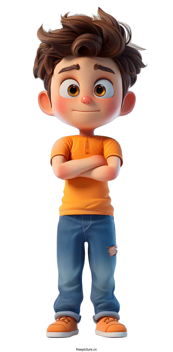 [Transparent Background PNG]Confident Cartoon Boy with Arms Crossed