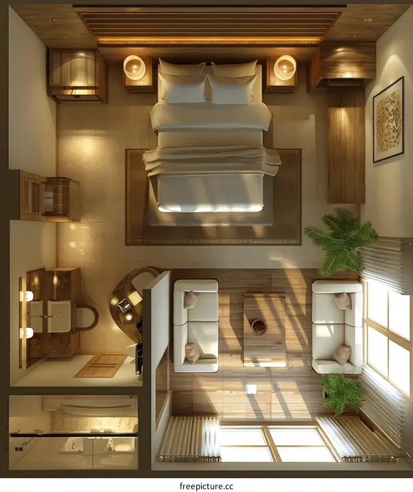 Modern Hotel Room Interior Design Top View