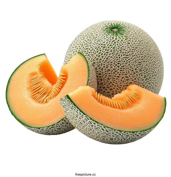 [Transparent Background PNG]Cantaloupe Melon Slices on White Background