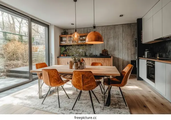 Modern Rustic Kitchen Dining Area with Garden View