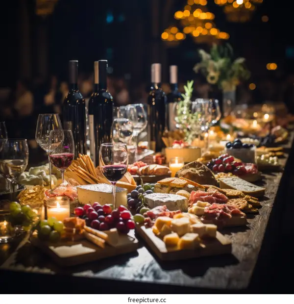 A table full of wine, cheese, and grapes