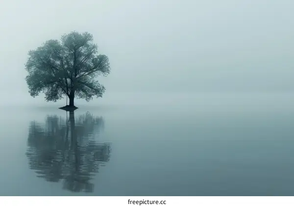 Solitary Tree in a Misty Lake
