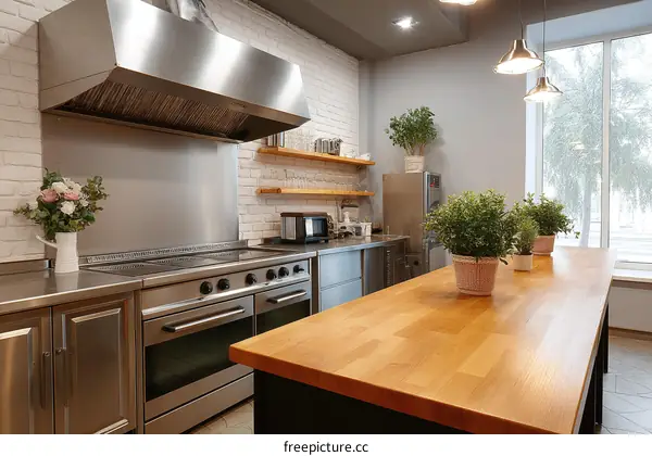 Modern Kitchen Island with Stainless Steel Appliances