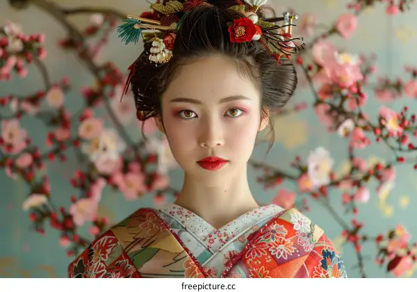 Portrait of a Japanese woman in traditional clothing