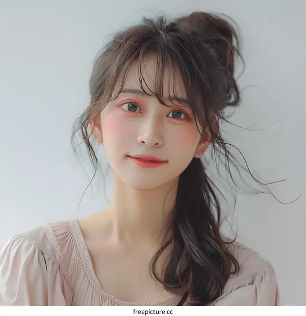 Portrait of a Young Woman with Long Brown Hair