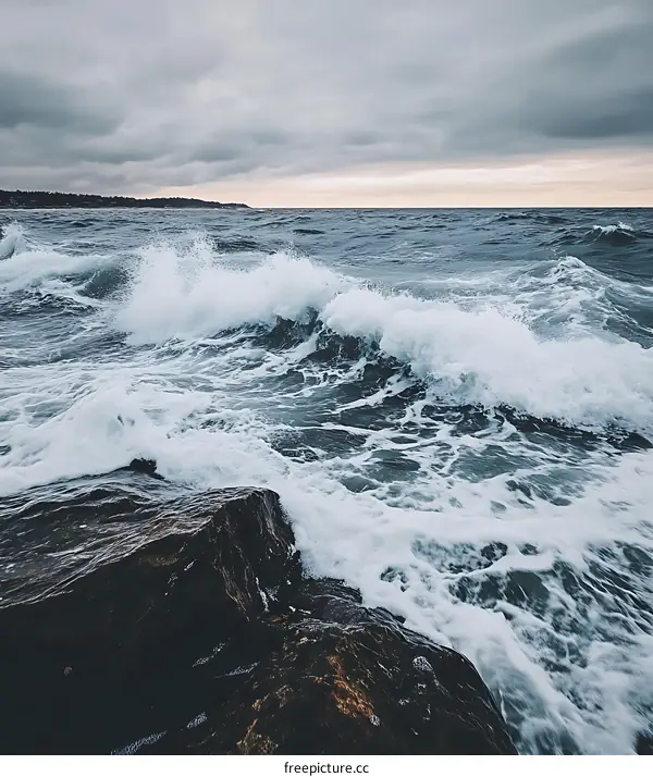Ocean Waves Crashing Against Rocks
