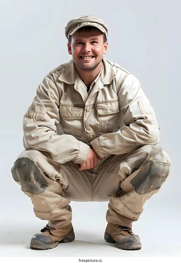 Portrait of a smiling construction worker squatting