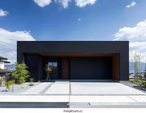 Modern Minimalist Black House Exterior with Wooden Accents