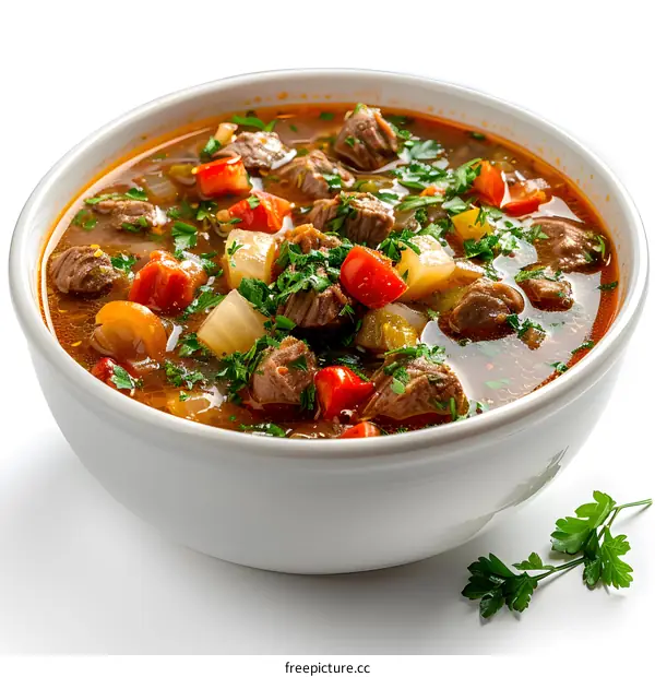 Beef stew with vegetables in white bowl