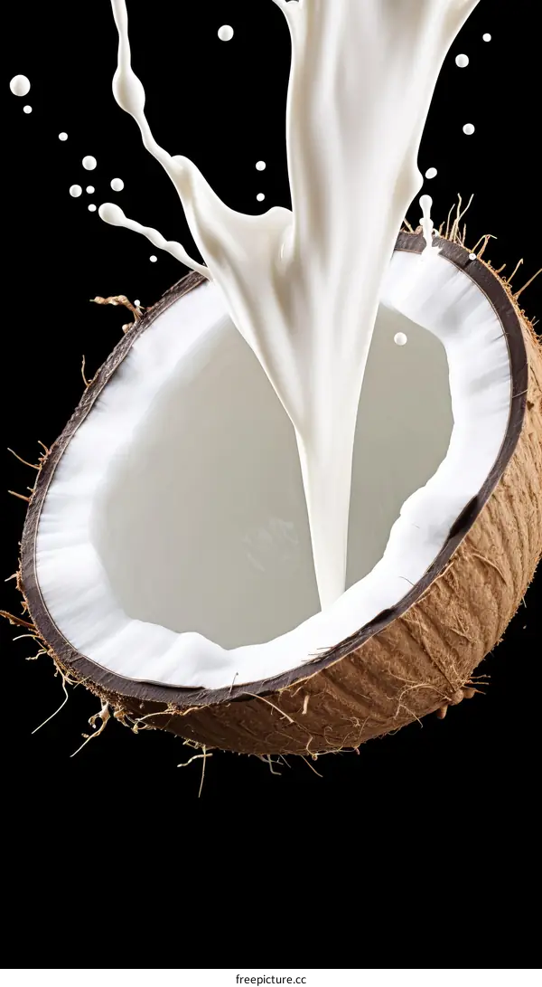 Coconut Milk Splashing Out of a Coconut