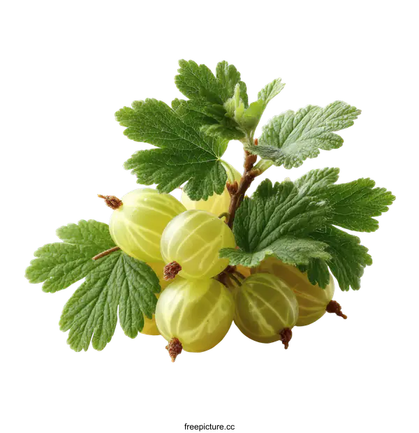 [Transparent Background PNG]Fresh Gooseberries with Leaves Close-up