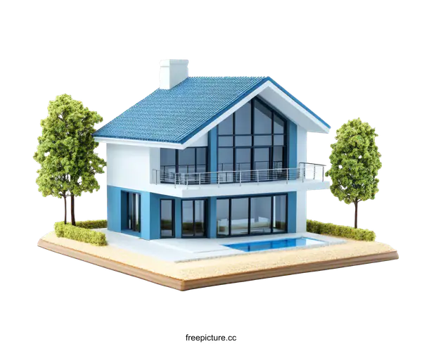 [Transparent Background PNG]Modern House Model with Swimming Pool