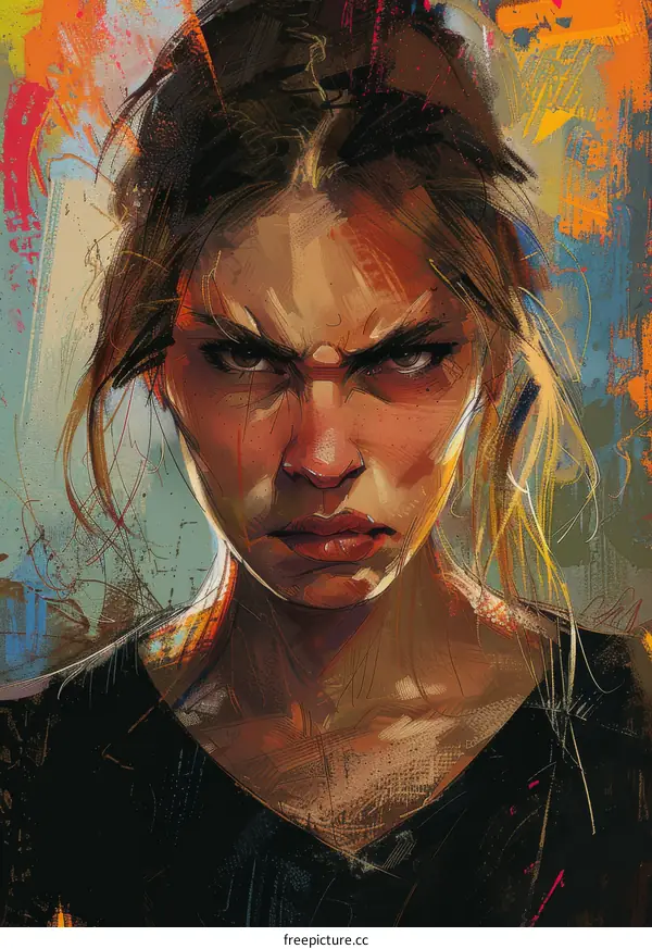 Angry Woman Portrait Abstract Oil Painting