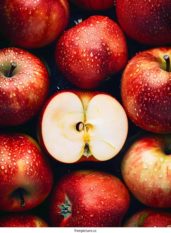 Fresh Red Apples with Water Drops