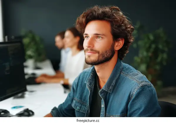 Focused Caucasian Male in a Modern Office Setting