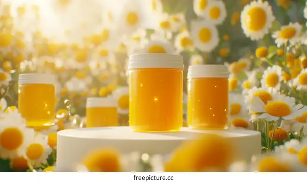 Beautiful Cosmetic Jars in a Flower Garden