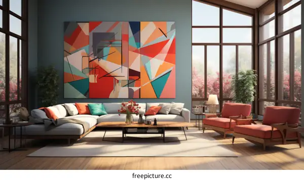 Modern Living Room Interior with Abstract Painting