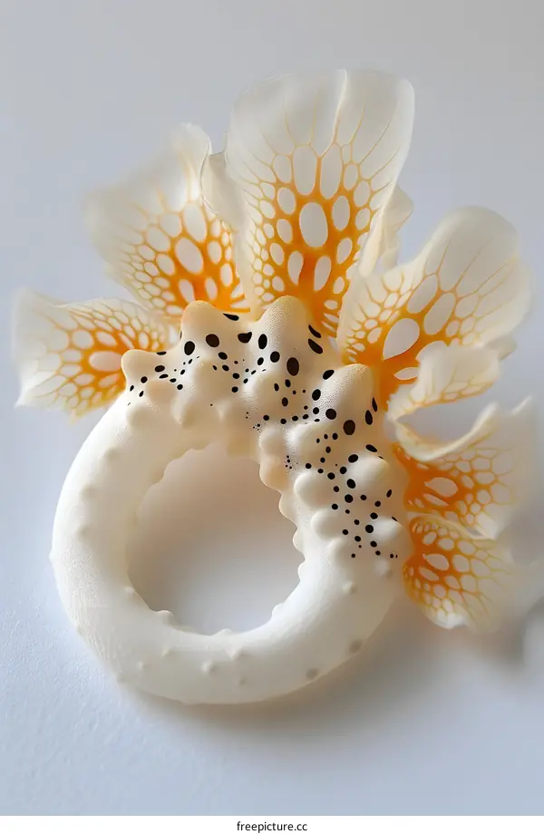 White and Orange Sculptural Ring on White Background