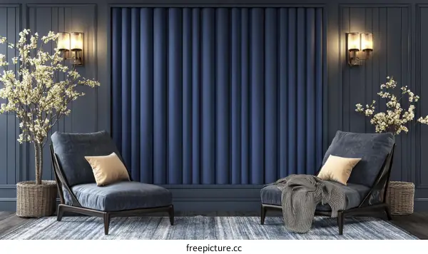 Modern Lounge Area with Deep Blue Accents