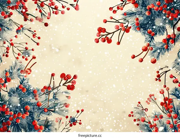 red berries and pine branches with snow