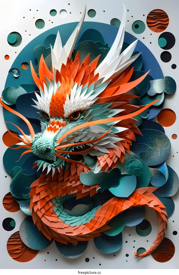 Paper Art Dragon With Orange and Teal Colors