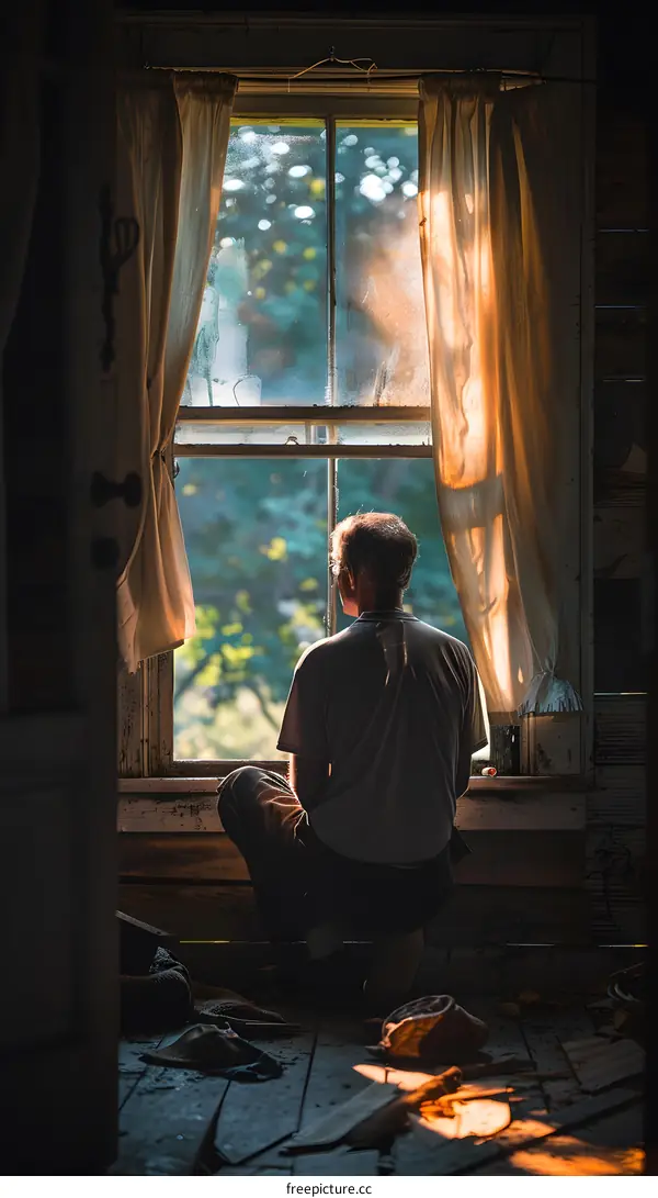 Man looking out the window