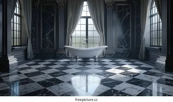 Dark Elegant Baroque Bathroom Interior Illustration