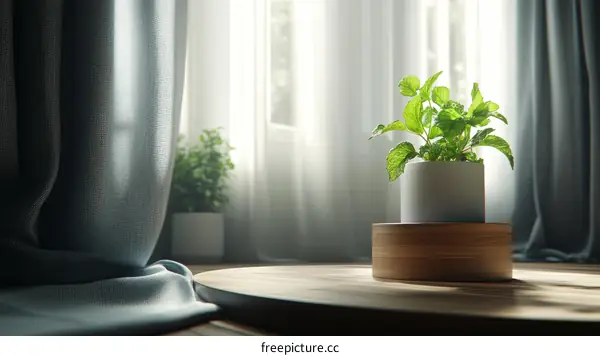 Interior Design Scene with Potted Mint Plant