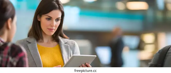 Woman Using Tablet In Office Setting