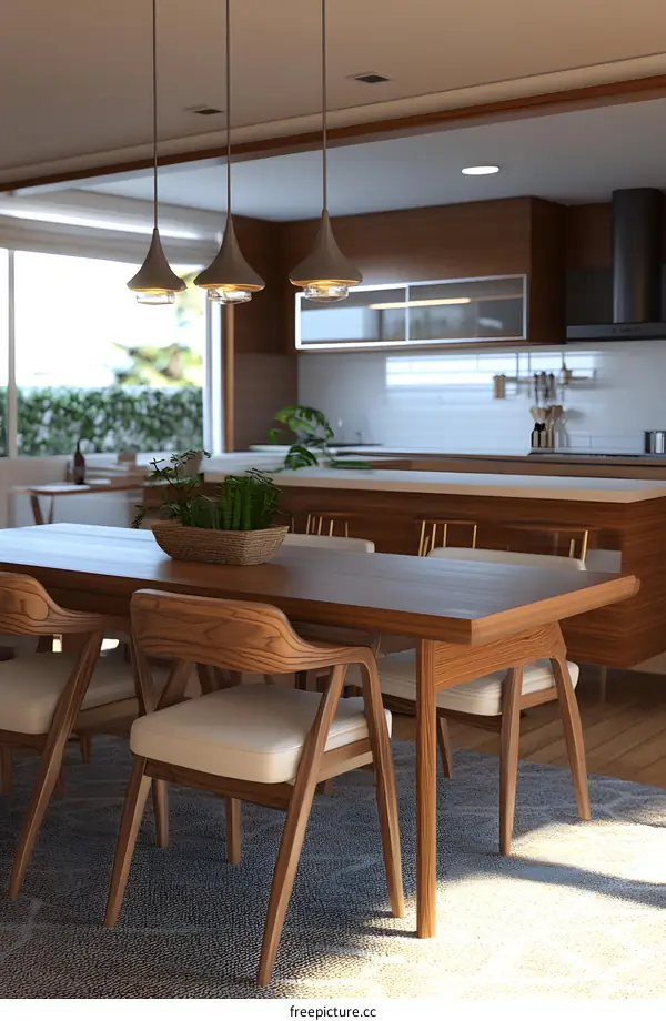 Modern Kitchen Interior Design with Wooden Dining Table and Chairs