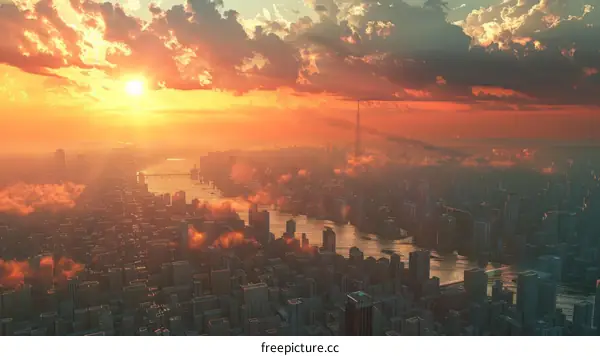 Sunset over a Modern City Skyline