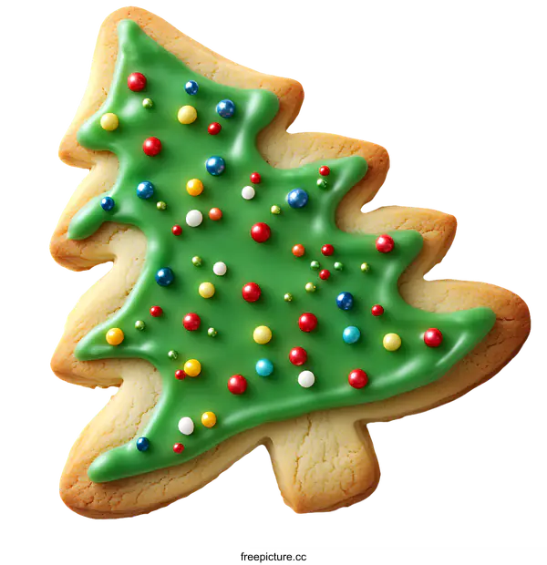 [Transparent Background PNG]Christmas Tree Shaped Gingerbread Cookie Decorated with Colorful Sprinkles