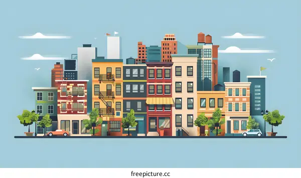 Cityscape with Colorful Buildings and Street View