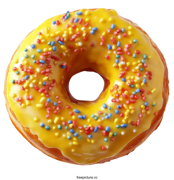 [Transparent Background PNG]Delicious Yellow Glazed Donut with Sprinkles