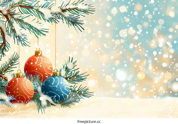 Christmas tree branch decorated with Christmas balls