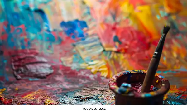 Colorful Paint Palette With Brush and Paint