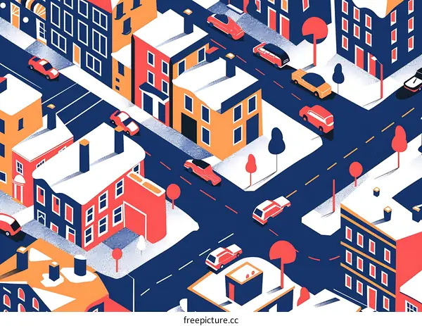 Snowy Cityscape Isometric Illustration