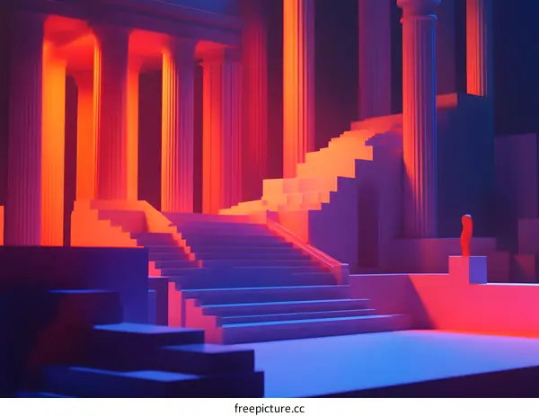 Neon Glow Ancient Greek Temple